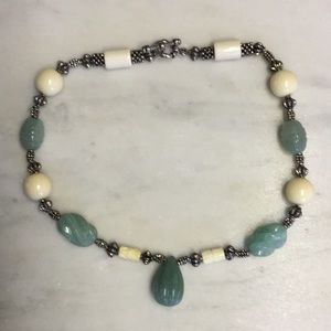 Jade, silver, natural necklace